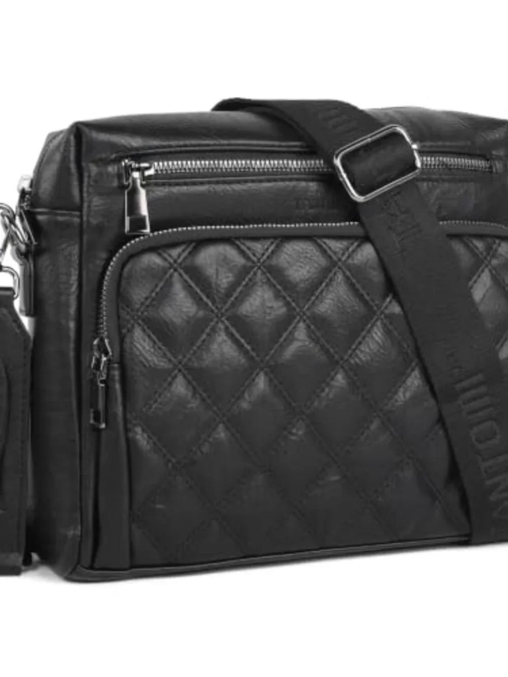 Triple Zip Crossbody Bag with Wide Strap, Faux Leather Shoulder Handbag for